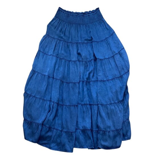 Women's Tiered Maxi Skirt Blue Elastic Waist Lightweight Cotton Bohemian Sz M - Picture 4 of 8